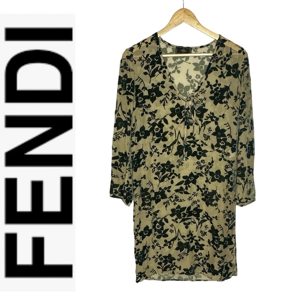 RARE Vintage Fendi Sheer/Velvet Burnout Fabric Tunic Dress IT 40/US 6